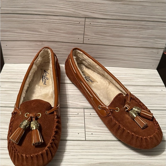 Lucky Brand Cognac Brown LeatherUpper Faux Fur Lined Moccasins FlatsLoafers Sz 8 - Picture 6 of 6